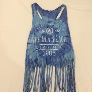 virginia beach blue tie dye tank with strings